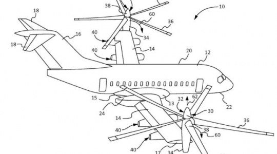 Boeing has patented a tilt-rotor, vertical take-off aircraft concept that could be used for carrying passengers. (Boeing)