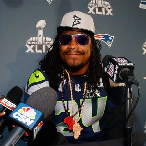 Christian Petersen/Getty ImagesMarshawn Lynch famously uttered the phrase "I'm just here so I won't get fined" as the answer to more than 20 questions on Super Bowl XLIX media day.